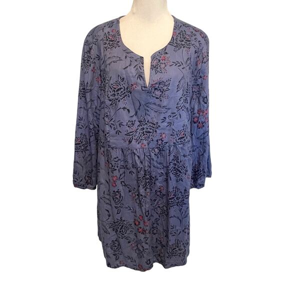 Catherine's Blue Floral Peasant Top Women's Size 1X Boho Long Sleeve Blouse - Picture 1 of 6
